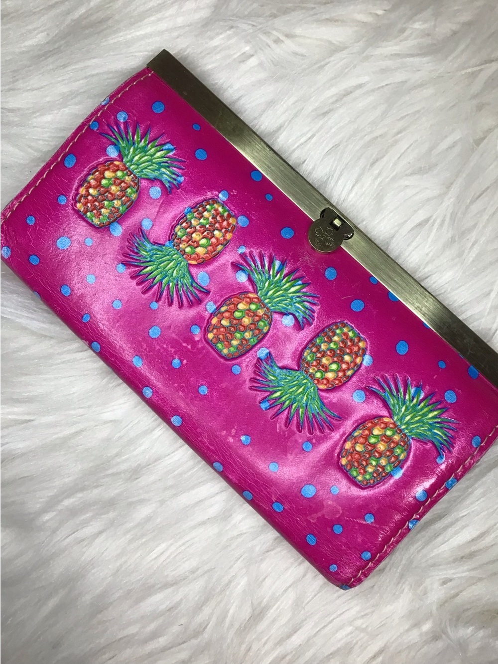 Patricia Nash hot pink leather pineapple wallet